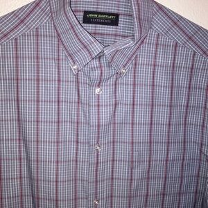 John Bartlett Gray and Red Plaid Button Down‎ Shirt